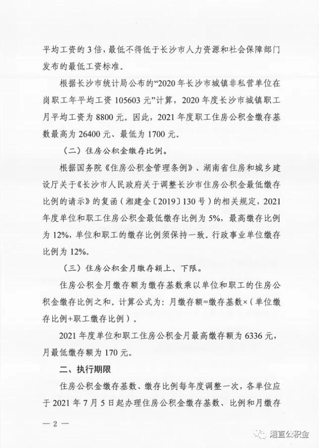 7月1日起，湖南住房公积金月最高缴存额调整为6336元