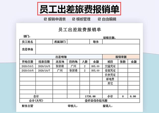 小张手握10张财务常用报销单模板，入职以来从不因报销问题加班
