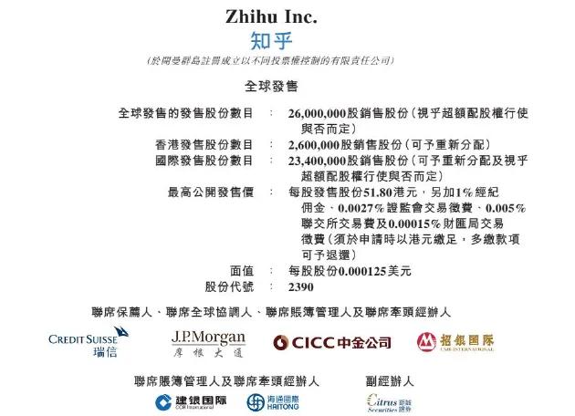 知乎预计4月22日在香港上市，全球发售2600万股销售股份