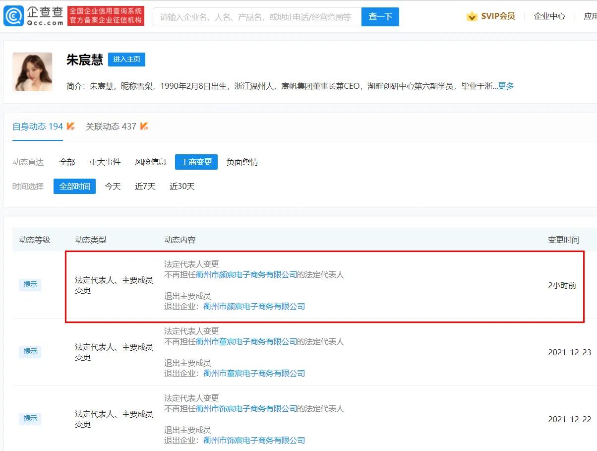 雪梨卸任电商公司法人