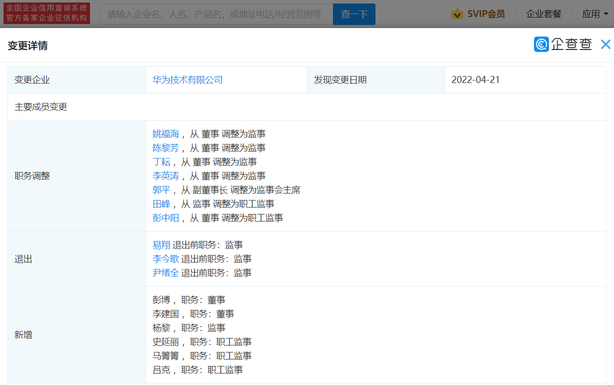 华为多名高管职务变动